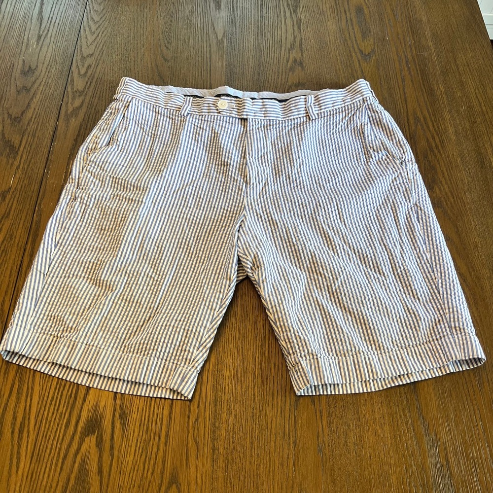 Brooks Brothers Shorts Cotton Seersucker Blue White Striped Preppy Mens W38